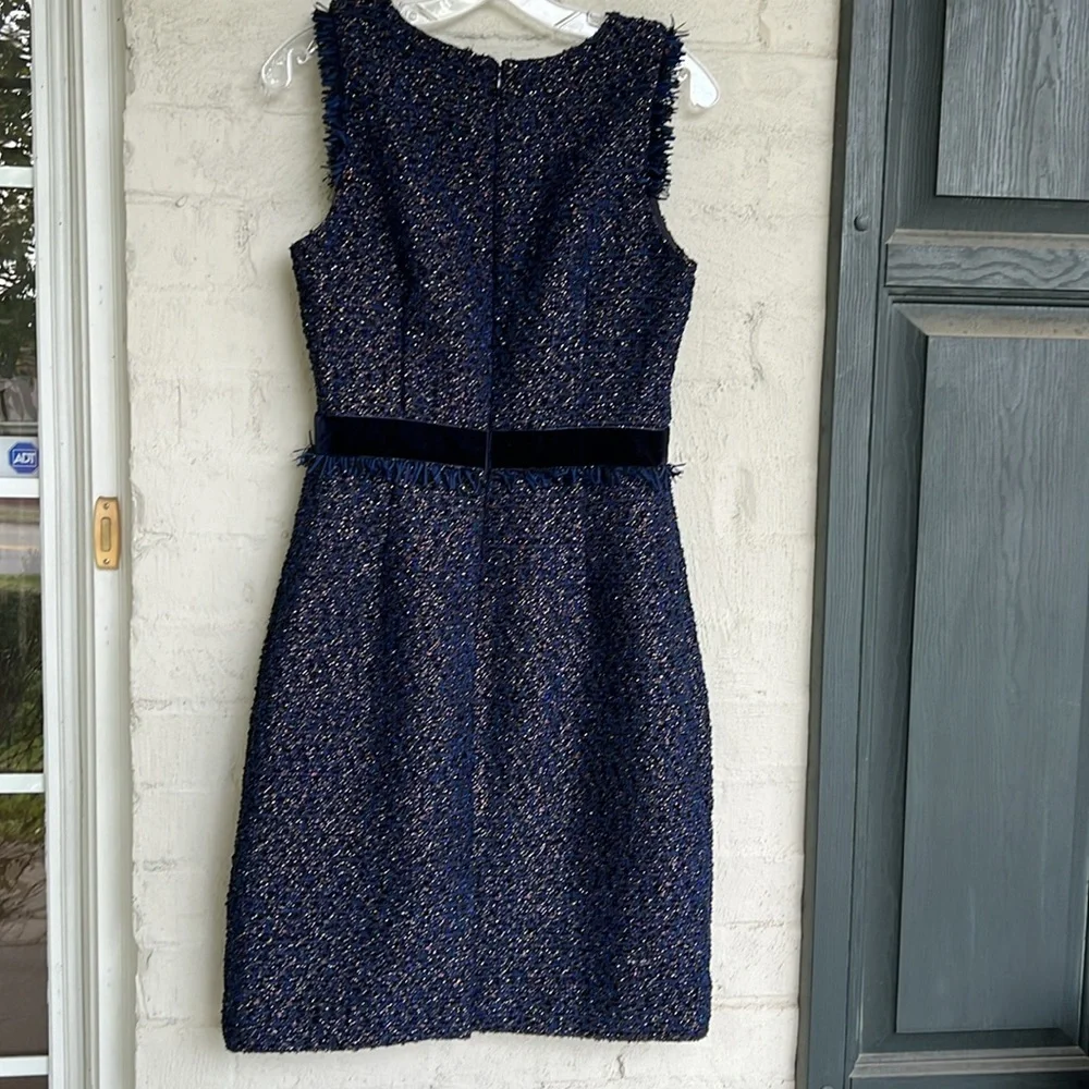 J. Crew Midnight Blue Sleeveless Sparkle Tweed Sheath Dress Size 4 - Picture 9 of 16